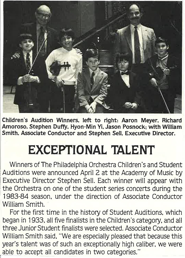 Newspaper clipping about The Philadelphia Orchestra student auditions in the early 1980s