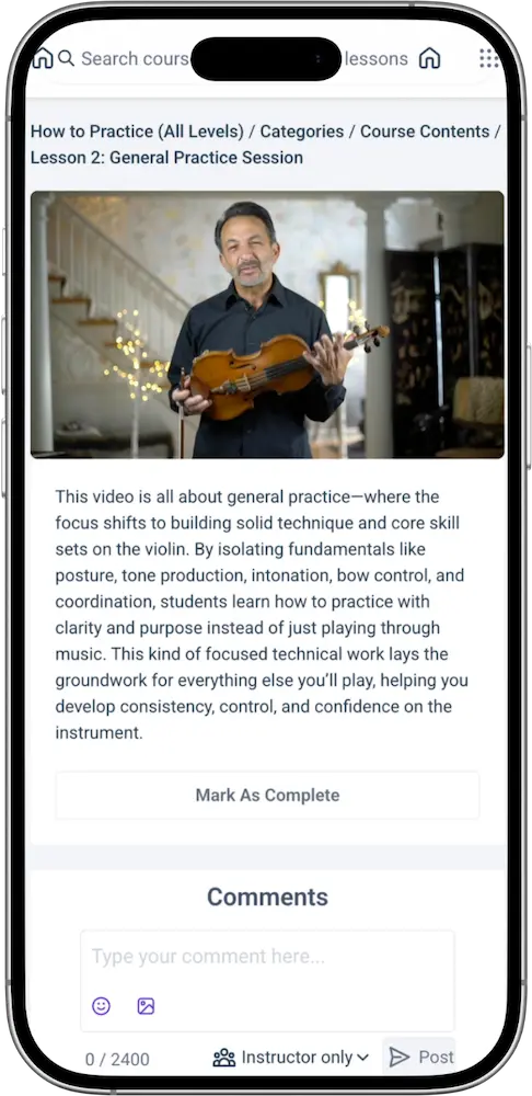 Membership course lesson on a device